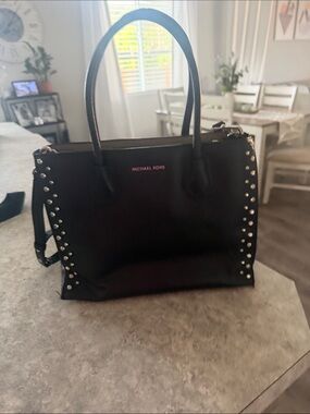 Michael Kors Black Leather Tote with Silver Stud Detailing